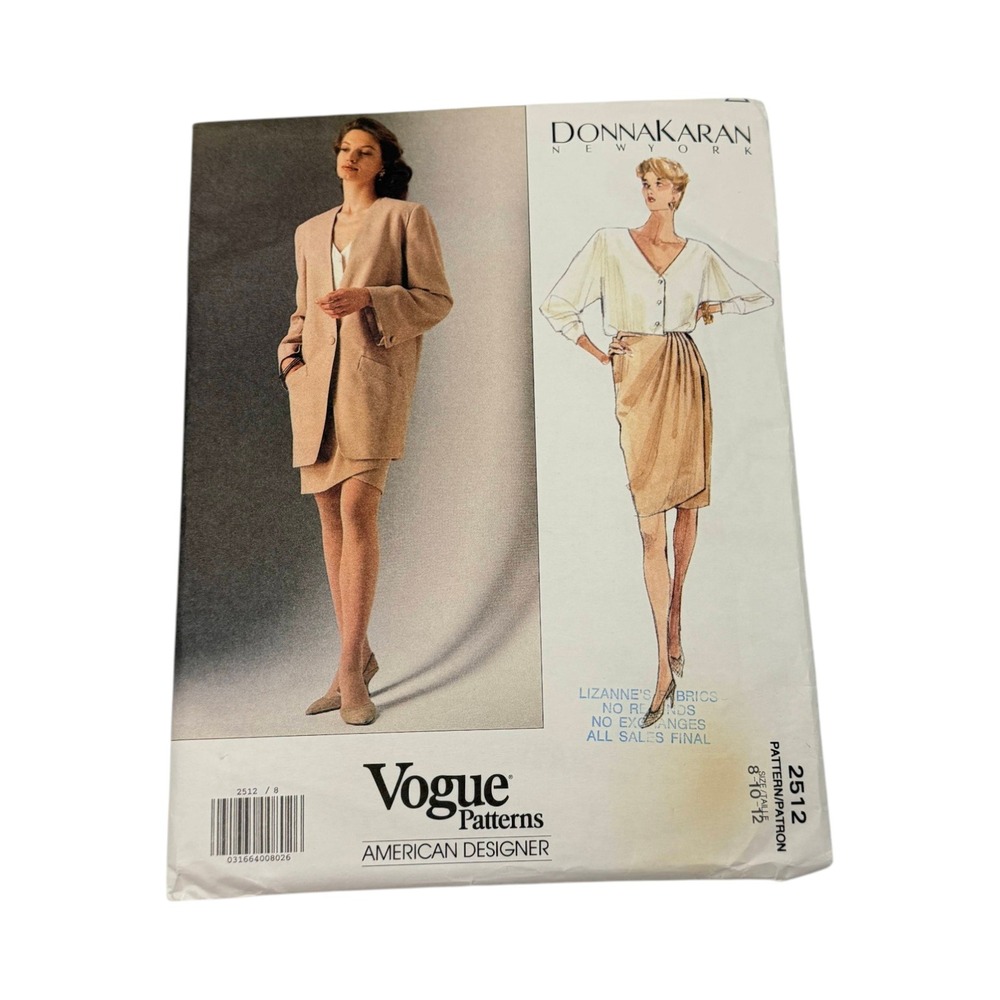 Vogue 2512 Sewing Pattern Donna Karan Jacket Top Skirt Size 8-10-12 New Uncut